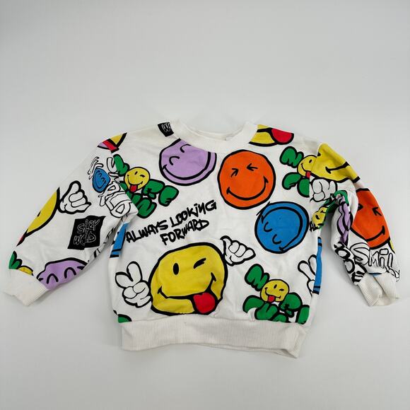 H&M Smiley World Oversized Printed Sweatshirt White Happy Face Toddler 2T - Picture 1 of 5